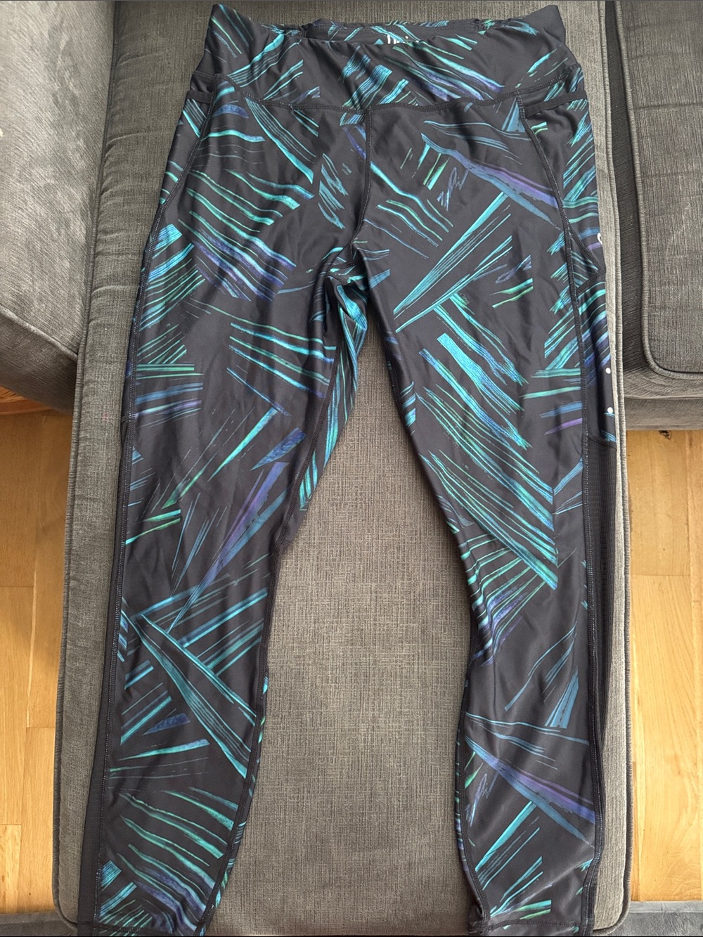 Men's Black Jogger Leggings with Teal & Blue Accent Print